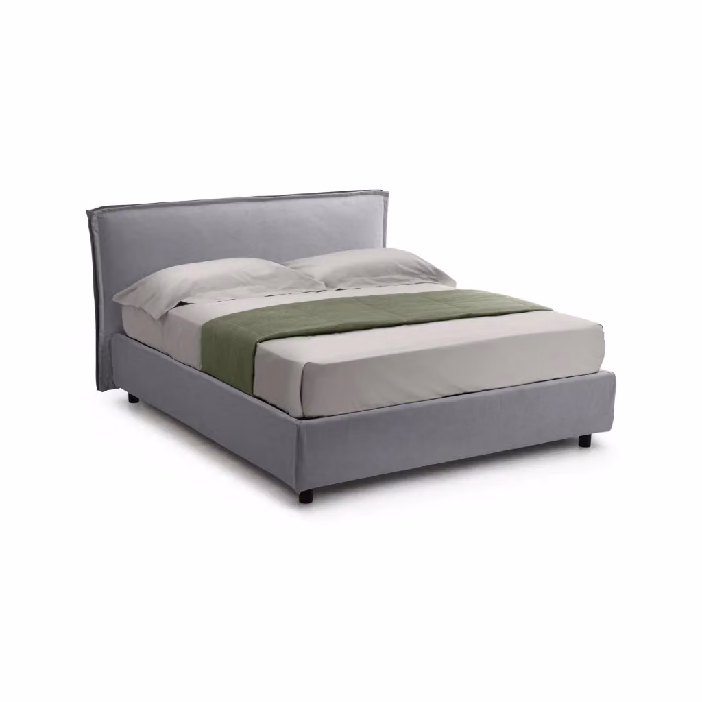 Letto alla francese Brienza DMORA con materasso incluso, base contenitore con sollevamento, grigio e nero, L: 140 cm, P: 220 cm – 2