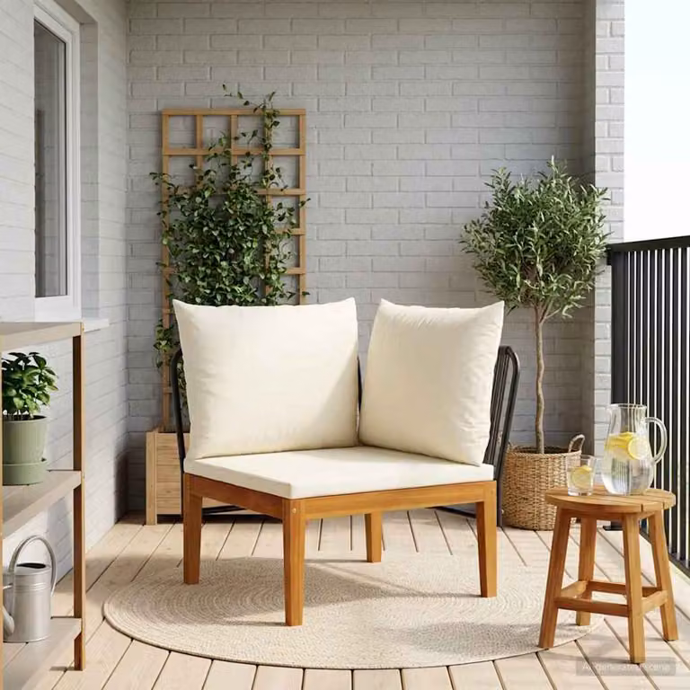 vidaXL Divano angolare da giardino moderno in legno di acacia con cuscini beige e marroni