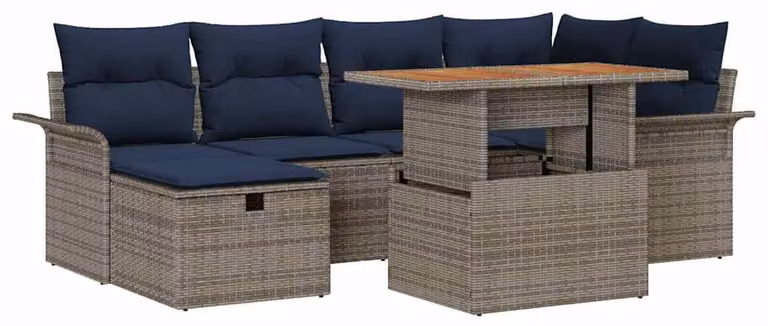 Set Divano da Giardino 7 pcs Grigio polyrattan