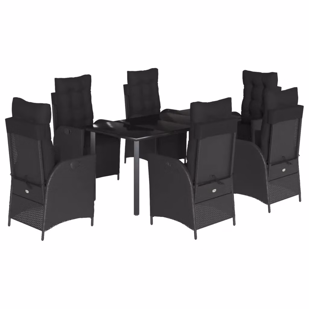 vidaXL Set da Pranzo da Giardino 7 pz in Polyrattan Nero con Piano in Vetro – 2