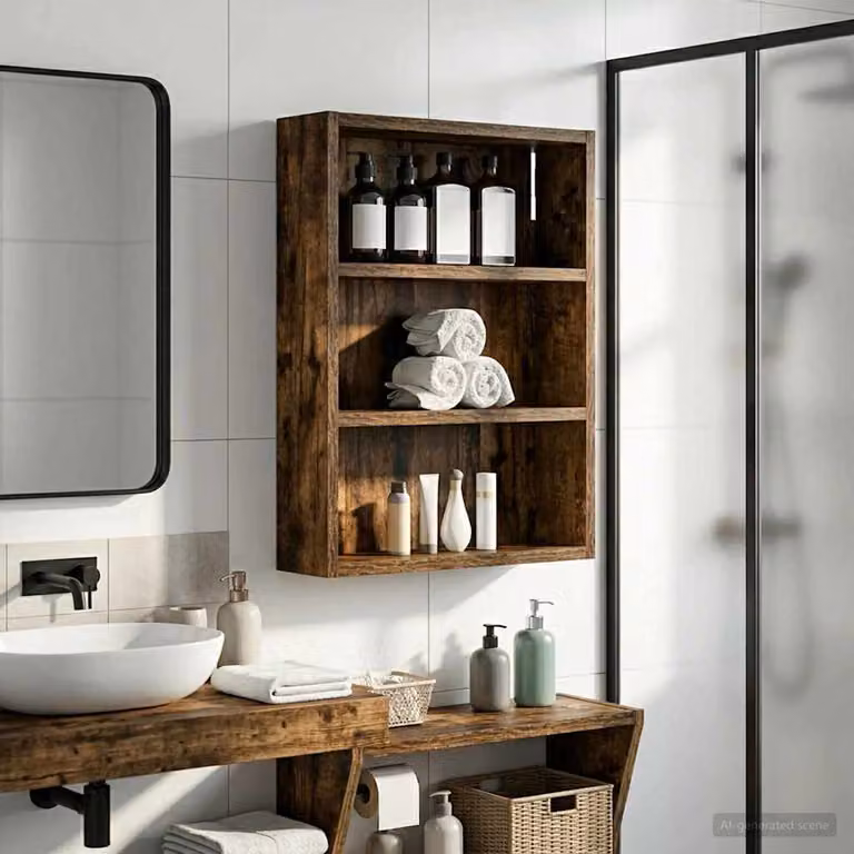 Armadio da bagno a muro vidaXL in legno moderno color marrone quercia, L 40 cm x P 10 cm x H 50 cm