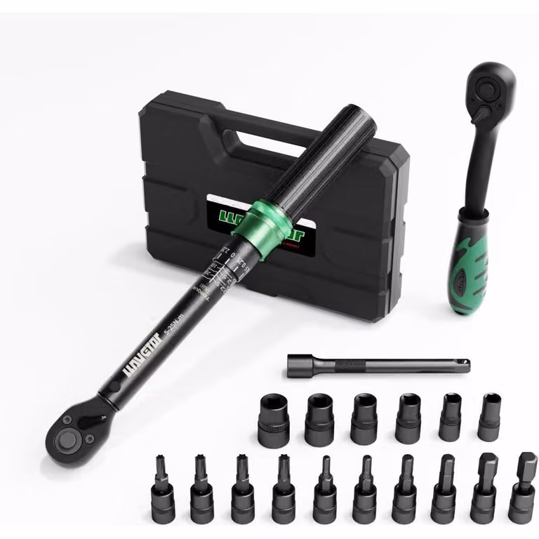 Chiave dinamometrica per biciclette, set da 1/4 di pollice, 5-25 Nm, con accessori, 19 pezzi
