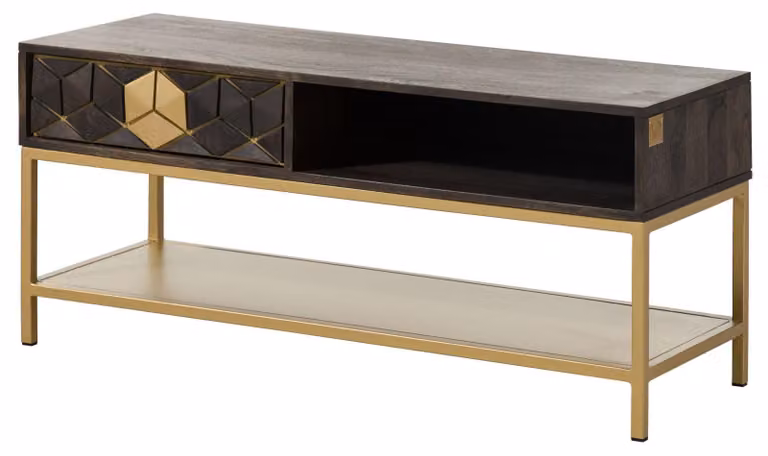 MASSIVMOEBEL24 | tavolino da salotto in legno di Mango 110x40x50 grigio scuro oliato DIAMOND #100