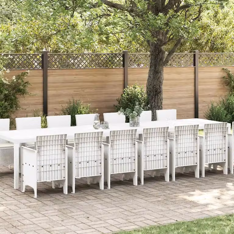 Set da pranzo da giardino moderno vidaXL in rattan bianco con 15 pezzi