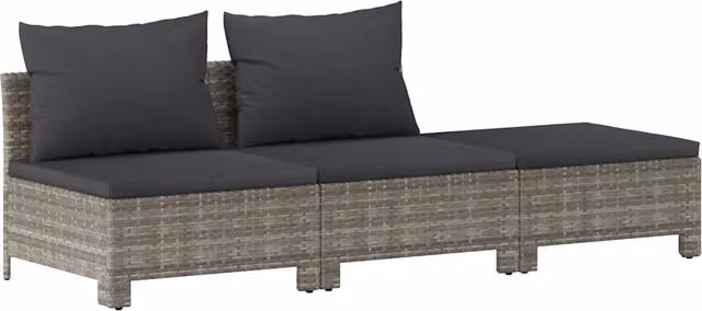 Set da giardino 3 pz | Set Salotto da Giardino con cuscini grigio in polyrattan