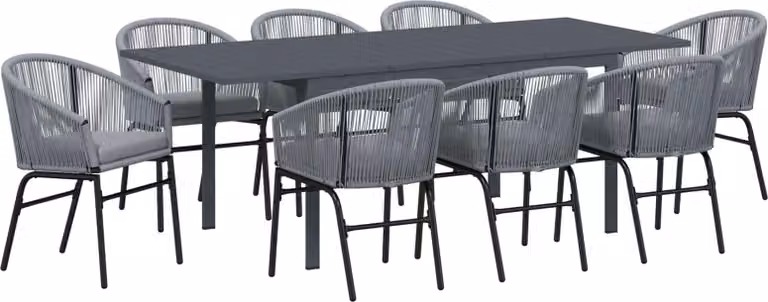 Set da Pranzo per Giardino 9 pcs Grigio polyrattan