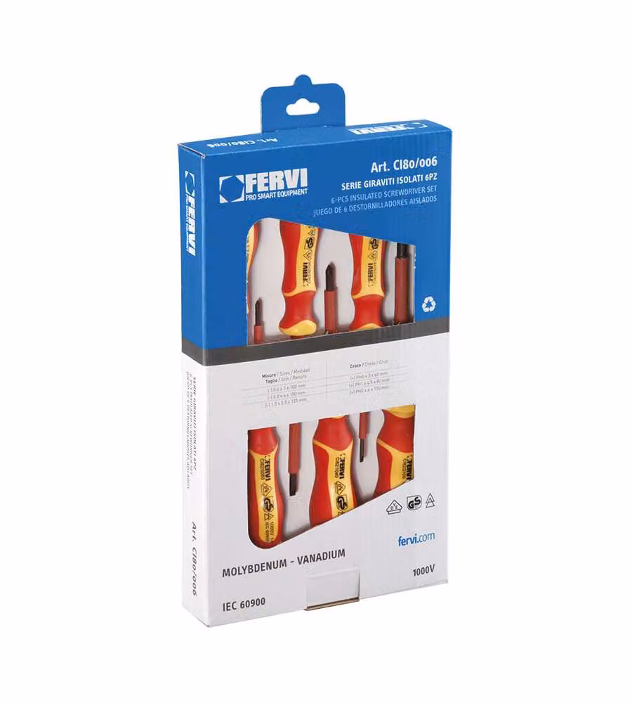 Fervi Giraviti Isolati 6pz Professionali in Mo-V - Misure Varie