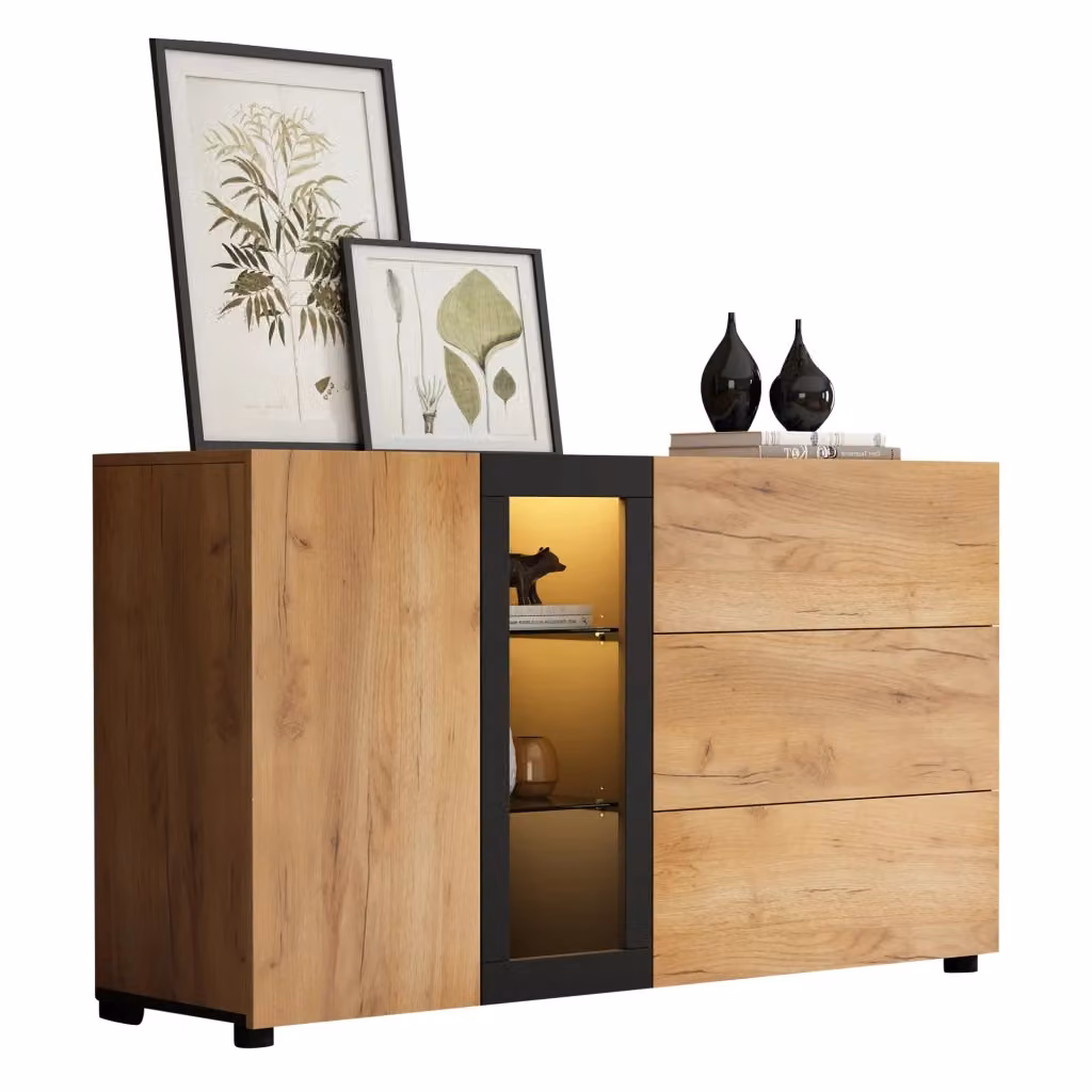 Consolle Minimal con 3 cassetti in vetro e legno Rovere bianco L: 140 cm – 2