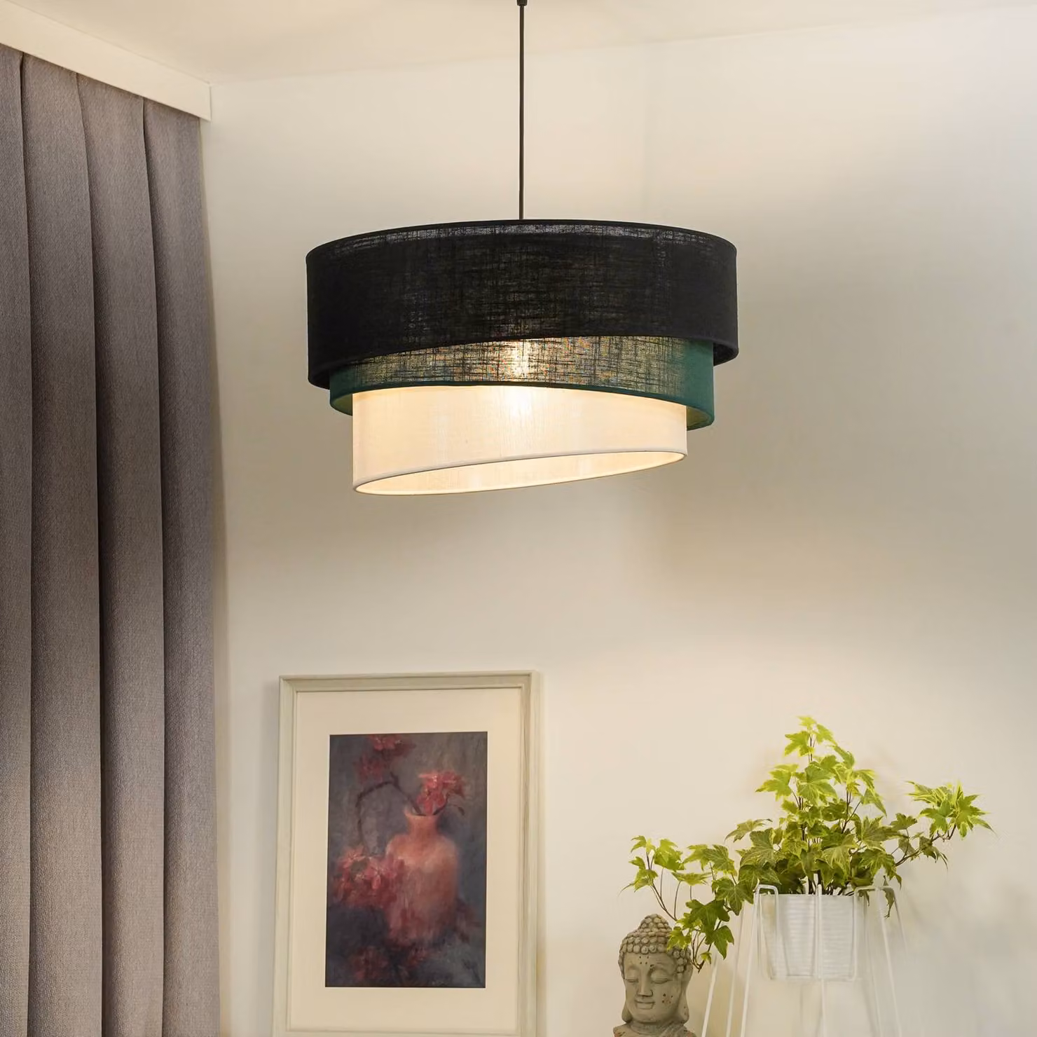 Lampada a sospensione Trio Duolla, dimmerabile, Multicolore, Soggiorno / Sala da pranzo, Tessuto / Stoffa / Seta, Moderno, Lampada a sospensione