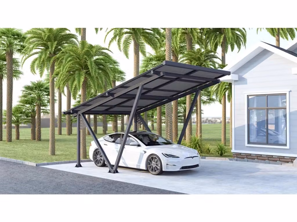 Carport Habitat et Jardin con pannelli fotovoltaici e grondaia, Grigio, L: 575 cm, P: 366 cm, H: 366 cm – 2