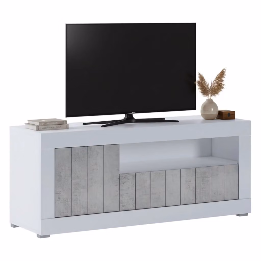 Mobile porta TV Lucino DMORA con cassetti, moderno, bianco e grigio, L 137 cm x P 42 cm x H 56 cm – 2