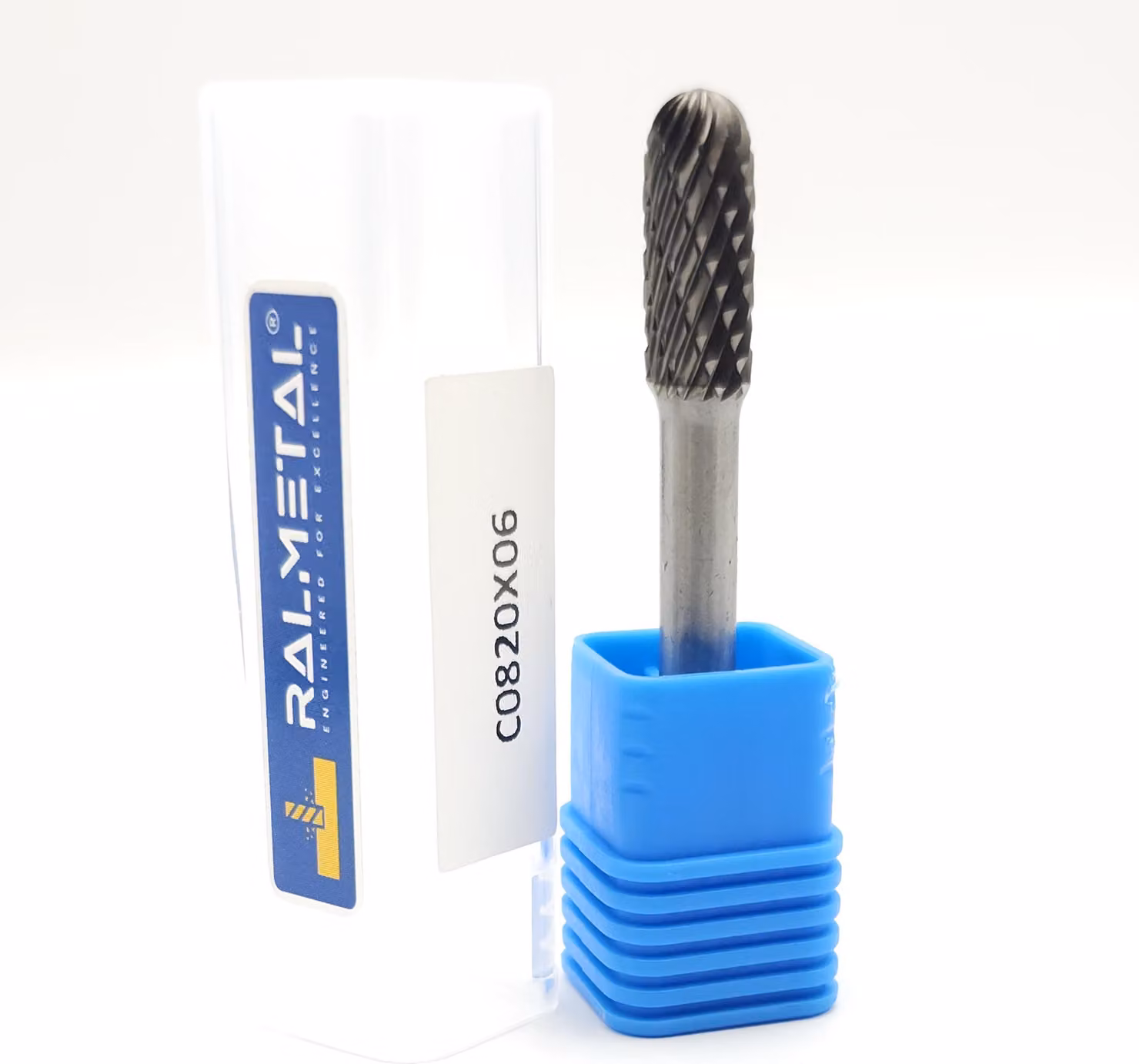 Lima rotante in metallo duro integrale, cilindro arrotondato, 8 x 20 x 6D x 65 mm, 60 HRC