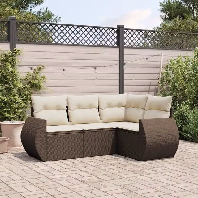 Set Divano da Giardino 4 pz con Cuscini-Sofa da Giardino-Divanetto da esterno Marrone in Polyrattan 491623