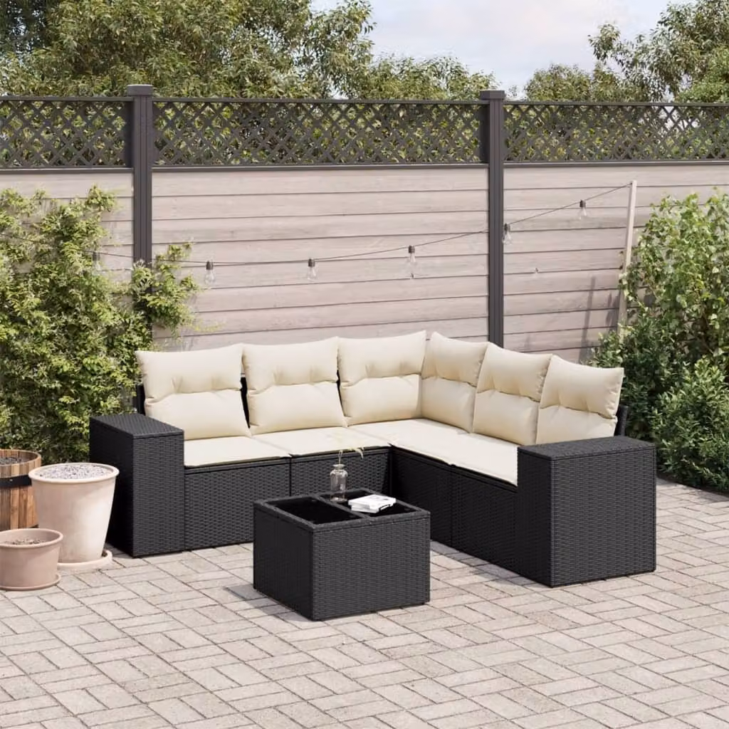 Maison Exclusive - Set Divano da Giardino 6 pz con Cuscini Nero in Polyrattan