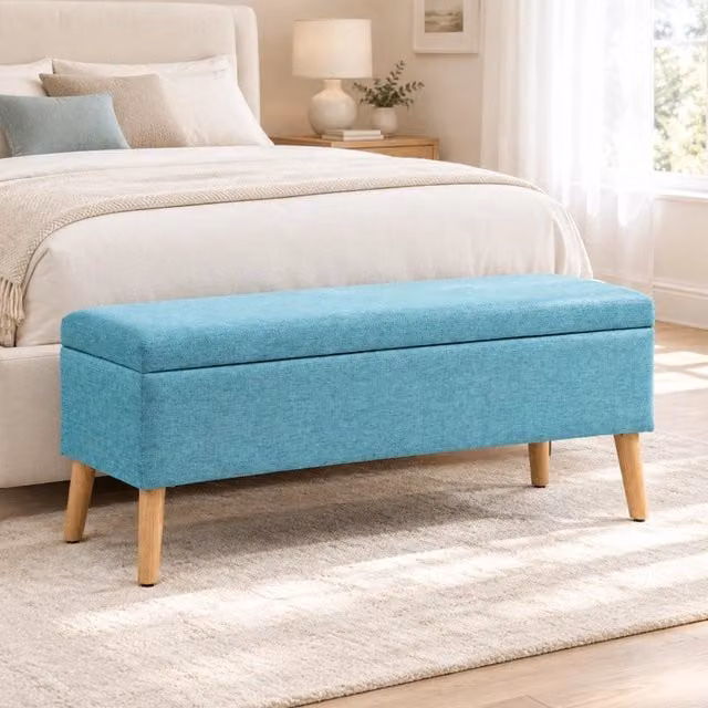 panca contenitore 110x39x45 cm blu con seduta sollevabile in poliestere