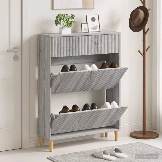 Mobile per scarpe moderno vidaXL in legno e MDF grigio L: 78 cm, P: 24 cm, H: 103 cm