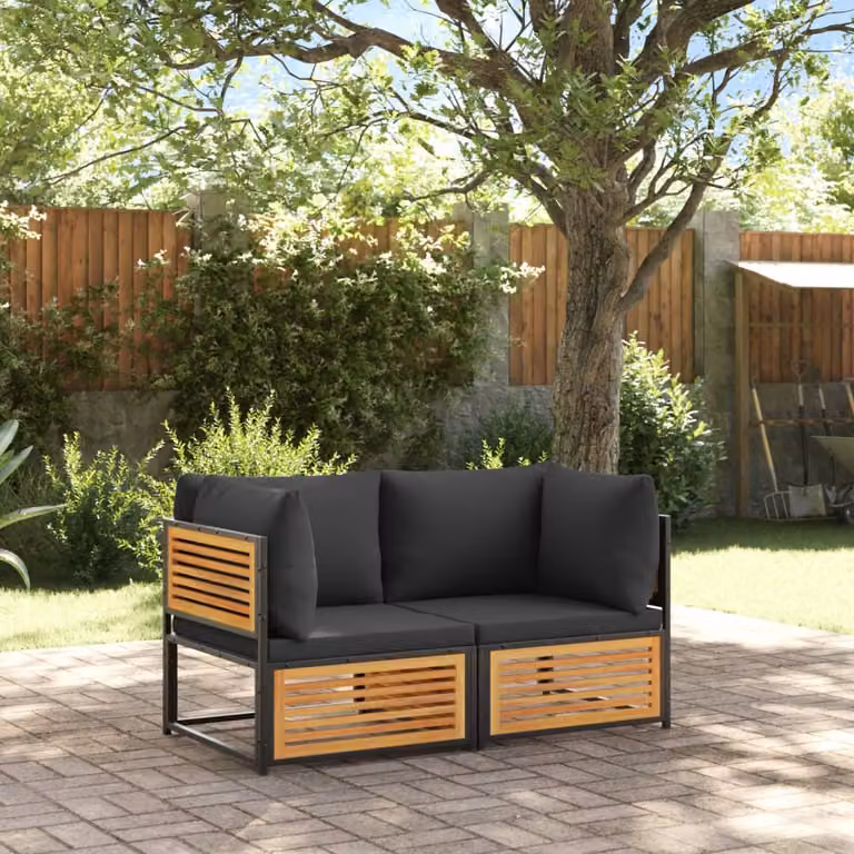 Set di Divani da Giardino a L vidaXL con Cuscini Imbottiti e Struttura in Legno di Acacia e Acciaio Antracite