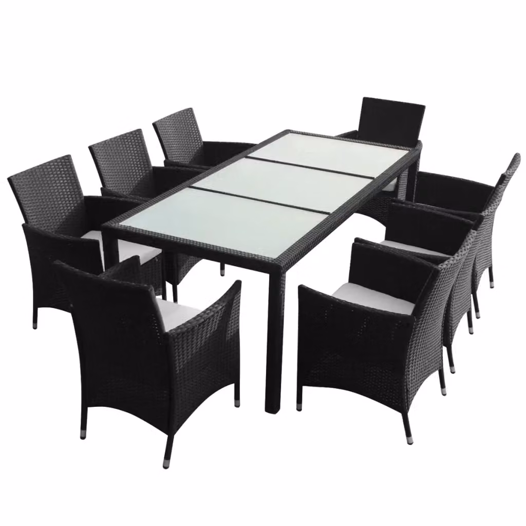 Set da pranzo da giardino vidaXL in polyrattan nero con tavolo in vetro e 9 pezzi – 2