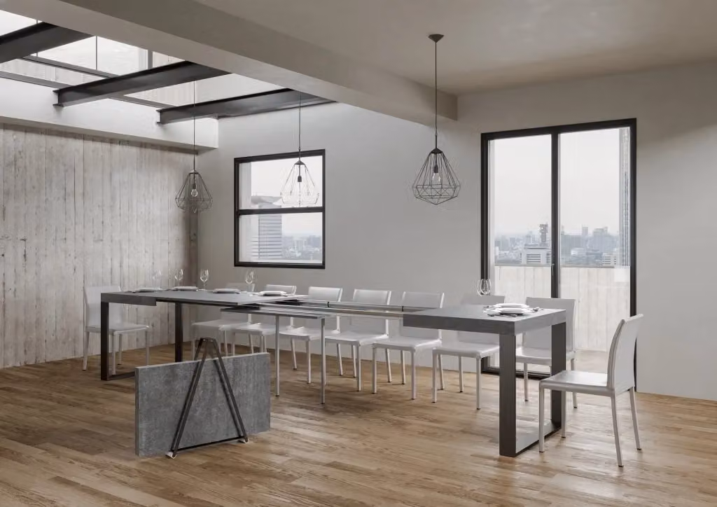 Tavolo allungabile moderno Itamoby con piano in composito e telaio in metallo antracite L/P: 160 x 90 cm, estensibile fino a 420 cm – 2