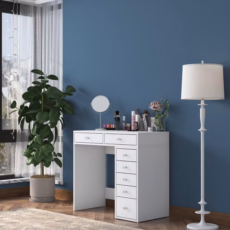 Rivello - Toeletta, 90x45x82h cm Bianco, Specchio Incluso