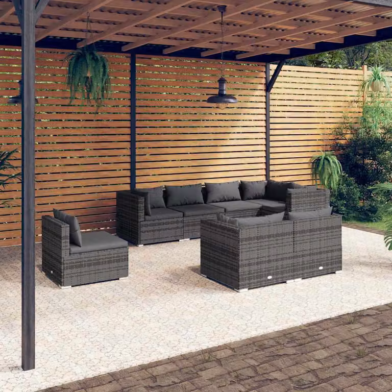 Set Divani da Giardino vidaXL 8 Pezzi in Polyrattan Grigio Antracite con Cuscini e Struttura in Acciaio