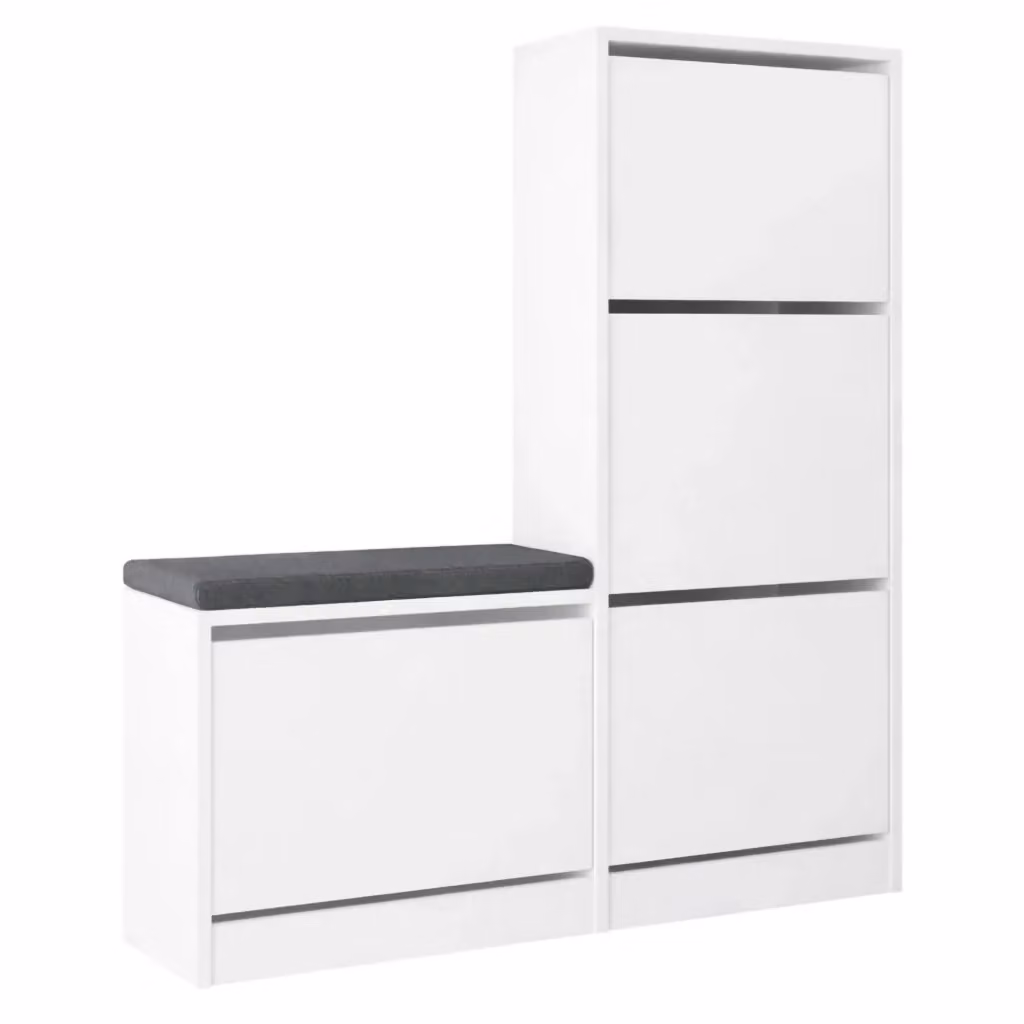 Scarpiera DMORA Velma Bianca con Seduta Integrata per 8 Paia di Scarpe L: 105 cm, P: 26 cm, H: 119 cm – 2