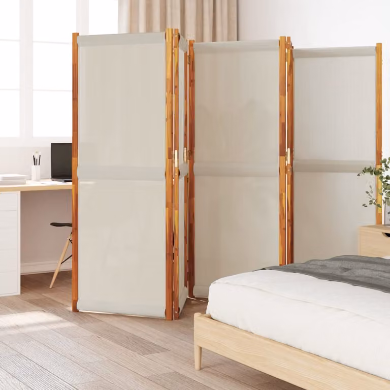 Divisorio a 5 Pannelli vidaXL in Legno di Acacia Oliato Grigio L: 350 cm, H: 180 cm