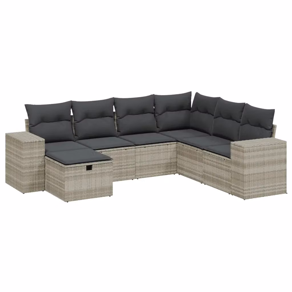 vidaXL Set Divani da Giardino a L 7pz con Cuscini Grigio Chiaro in Polyrattan e Metallo – 2