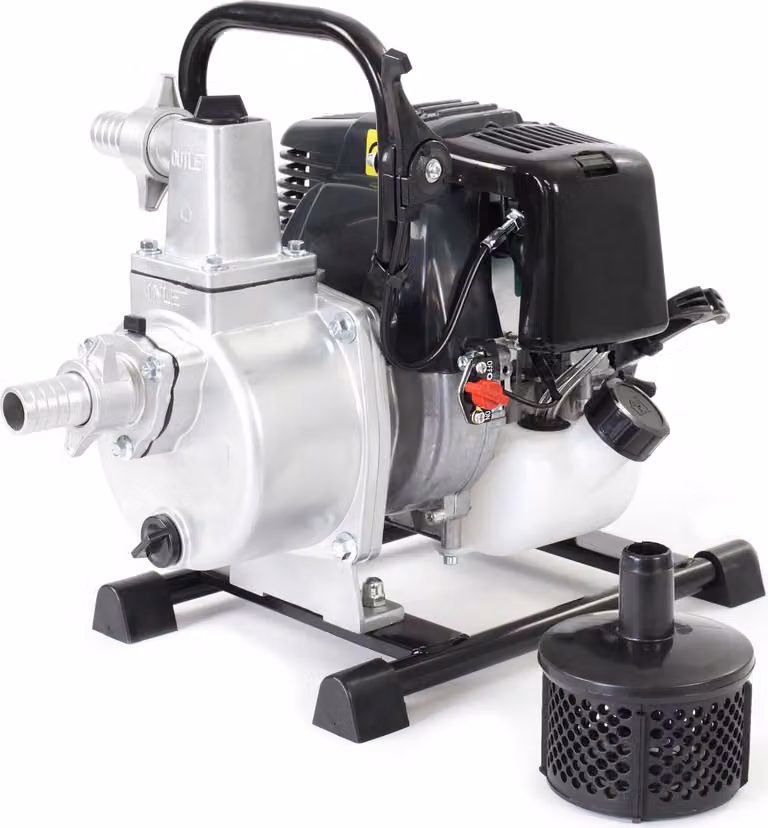 Pompa per acqua a benzina Wiltec 1kW 8.000l/h 6.500 giri/min, prevalenza 30m, pompa da giardino con motore a 4 tempi, motopompa