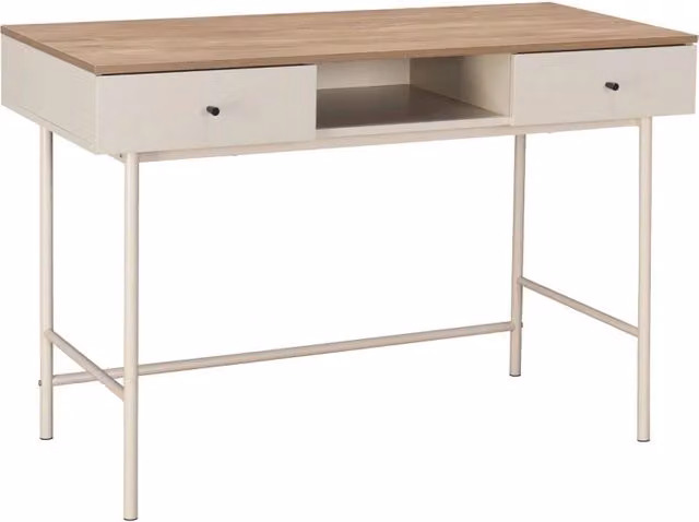 Scrivania moderna SWEEEK in legno di mango e metallo con 2 cassetti e 1 scomparto, L: 120 cm, P: 80 cm, H: 55 cm, Colore marrone e blu