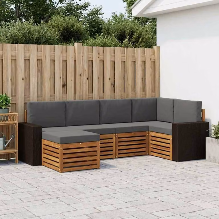 Set di divani da esterno vidaXL 6 pz in legno di acacia con cuscini, colore beige e antracite