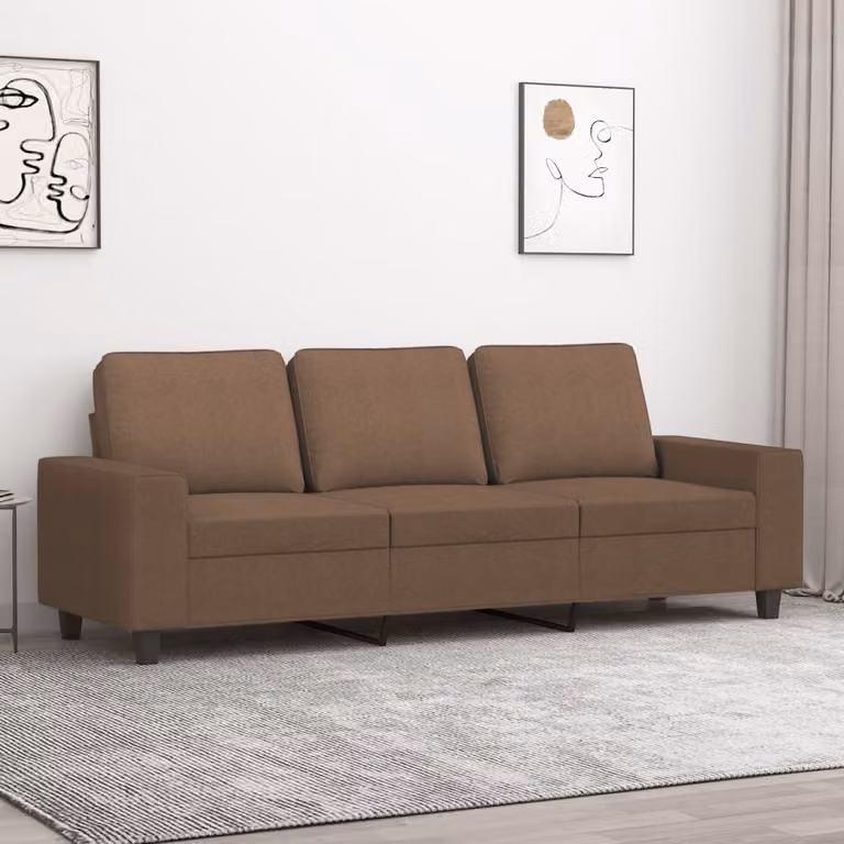 vidaXL Divano Moderno a 3 Posti in Tessuto Marrone con Struttura in Metallo per Soggiorno L: 214 cm, P: 80 cm, H: 77 cm