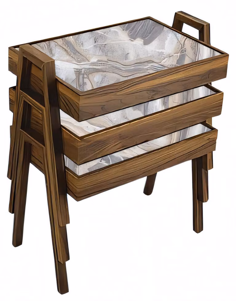 Elegantes graues Couchtisch-Set aus Holz im modernen Design