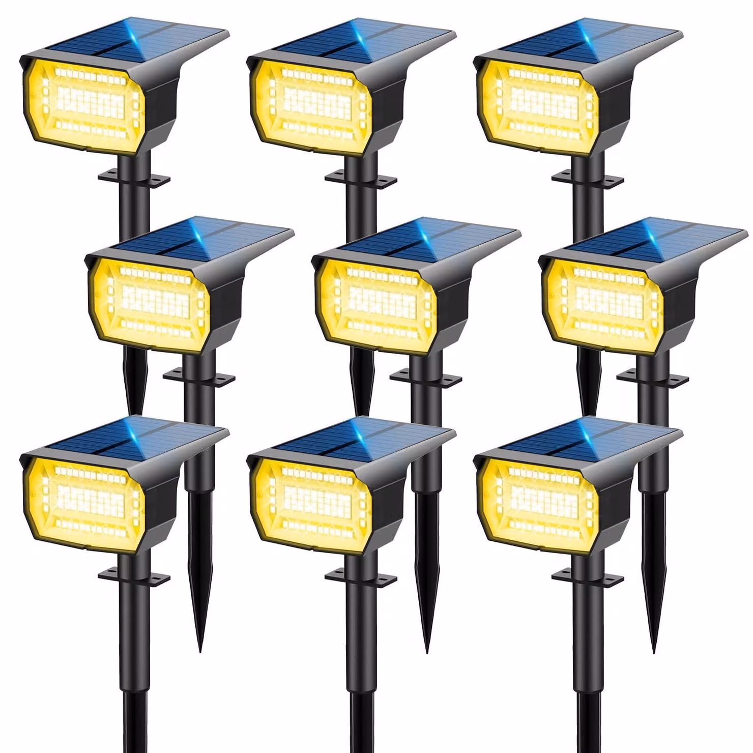 Set di 9 lampade solari con 72 LED, temperatura di colore 3000K, grado di protezione IP67, luce bianco caldo