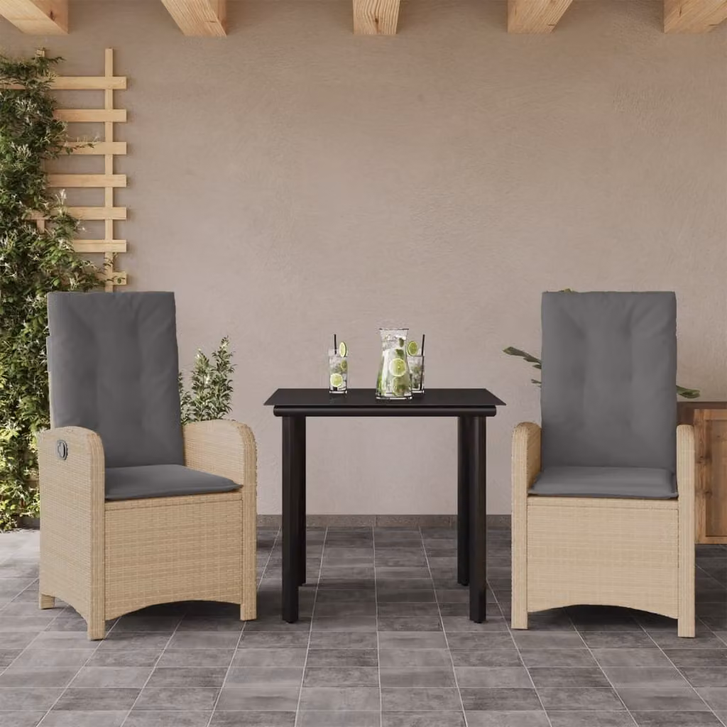 Maison Exclusive - Set da pranzo da giardino 3 pezzi con cuscini, miscela di poly rattan beige