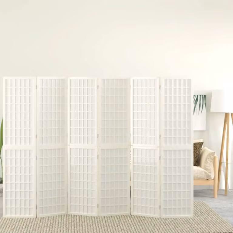 Divisorio Pieghevole vidaXL in Legno di Abete con 6 Pannelli Stile Giapponese Bianco L: 240 cm, H: 170 cm