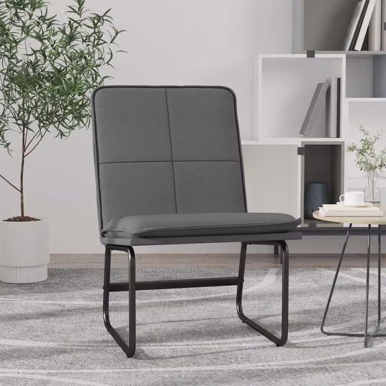 The Living Store Sedia lounge grigia 54x75x76 cm in Pelle finta