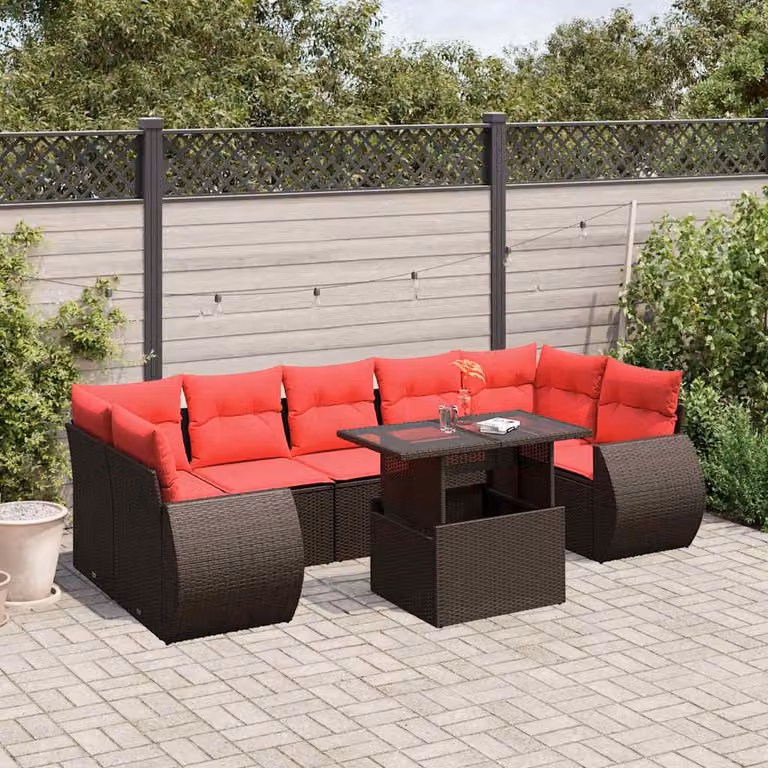 Maison Exclusive - Set di 8 pezzi per giardino con cuscini, marrone, polyrattan