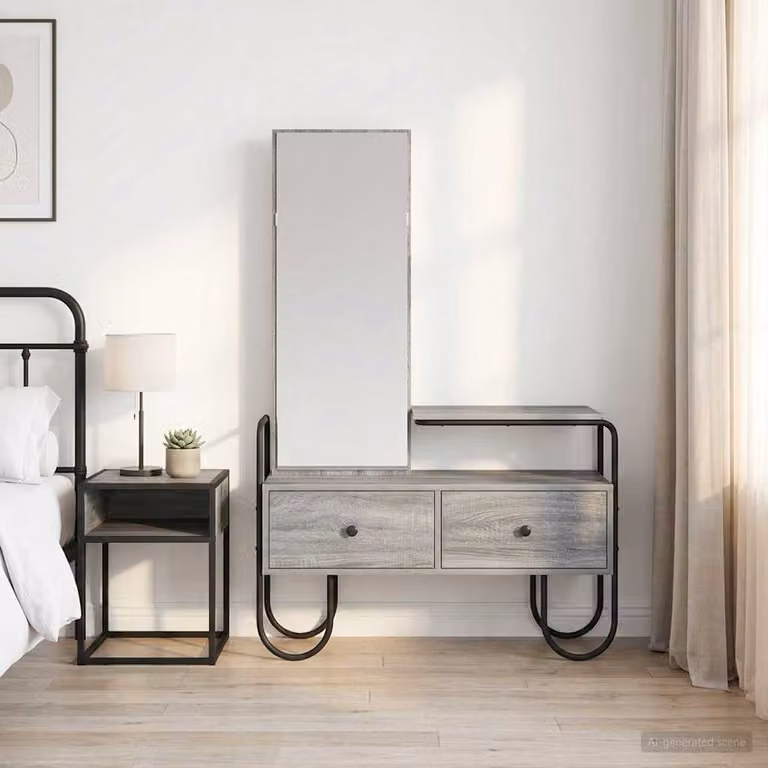vidaXL Tavolo da Trucco Moderno Grigio in Legno Ingegnerizzato e Metallo L: 136,0 cm, P: 36,5 cm, H: 100,0 cm
