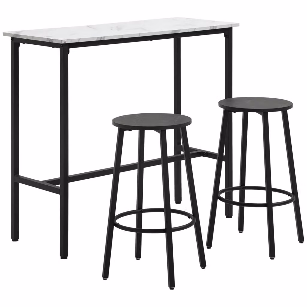 Set Tavolo da Bar Rotondo Minimal con 2 Sgabelli in Acciaio e MDF, Bianco e Nero, L/P/H: 60 x 60 x 90 cm – 2