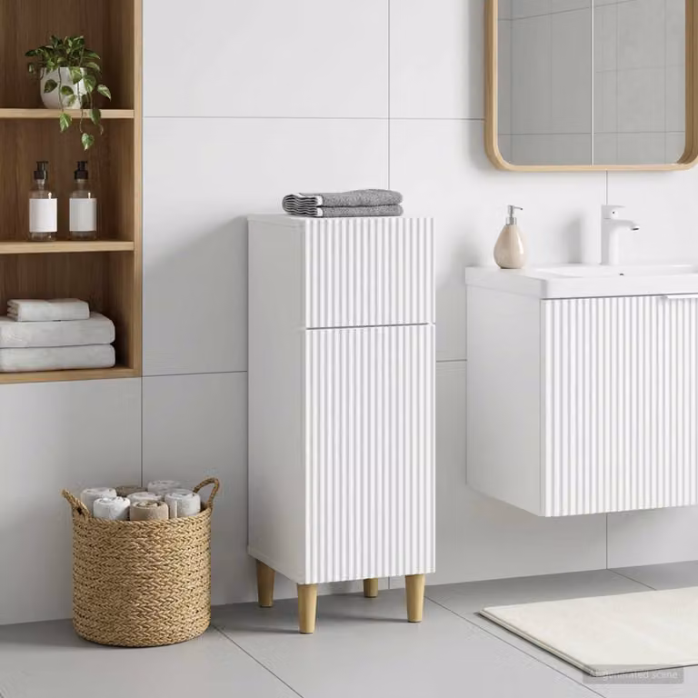 Mobiletto da bagno moderno vidaXL ARNHEM bianco con ante a cerniera e ripiani interni L/P/H: 30 x 31 x 80 cm