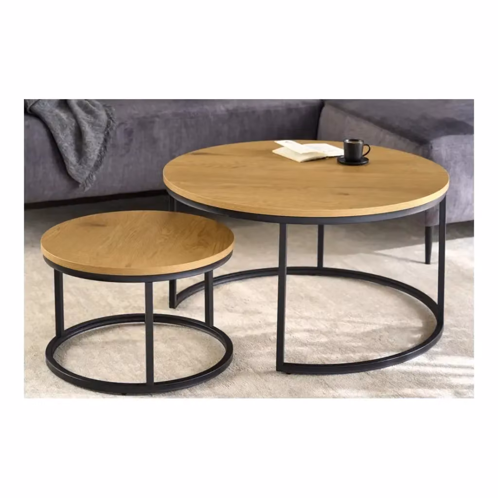 Set di tavolini bassi nidificati VELTO MEUBLORAMA rotondi in legno e metallo nero e marrone – 2