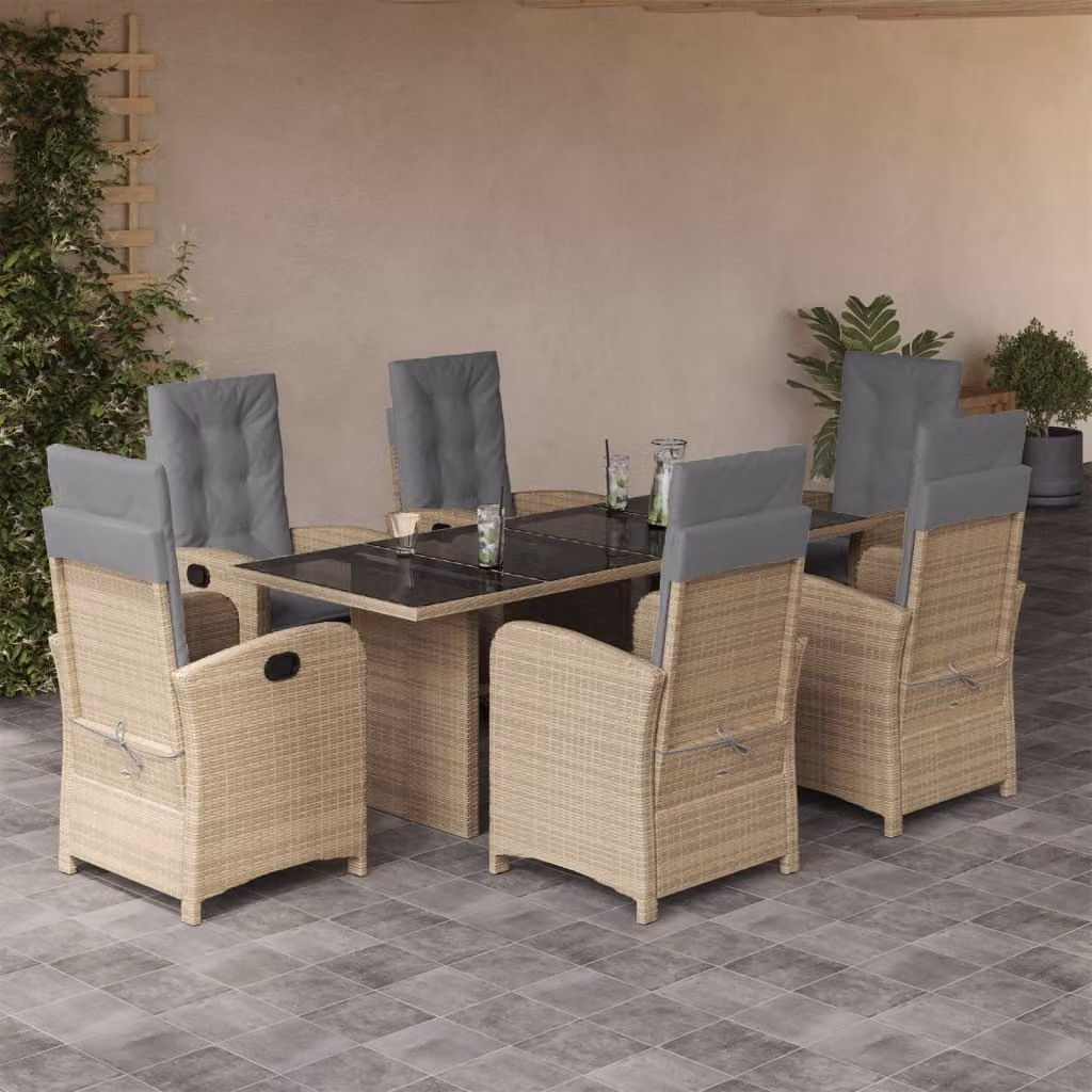 Maison Exclusive - Set Pranzo da Giardino 7 pz con Cuscini Beige Misto Polyrattan