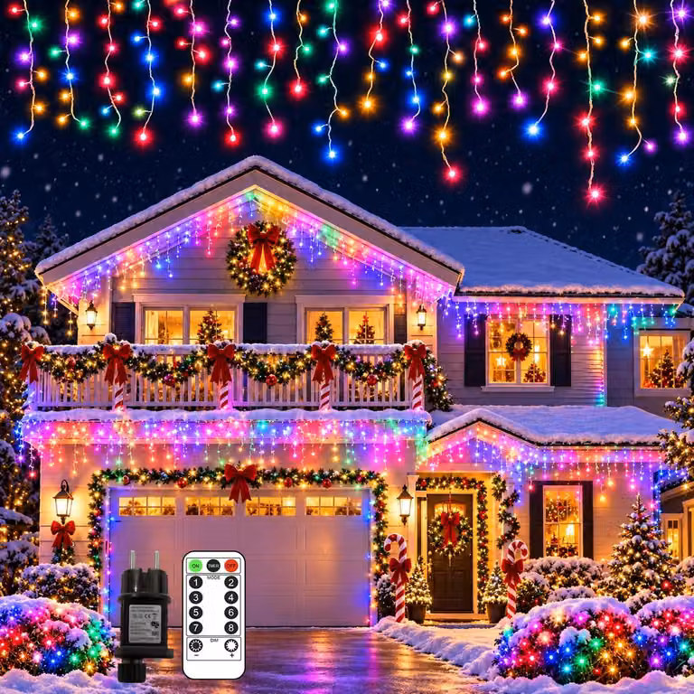 Catena luminosa da 20 metri, con 560 LED colorati, grado di protezione IP45, timer integrato, dimmerabile, adatta per interni ed esterni