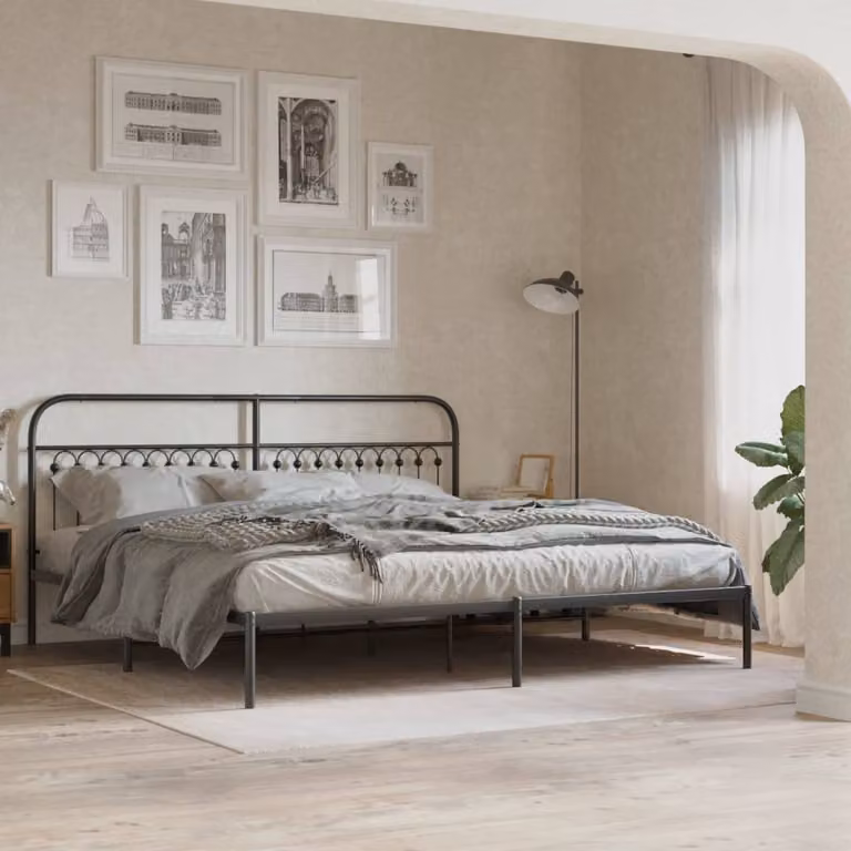 Giroletto con testiera in metallo vidaXL colore nero L: 198 cm, P: 207 cm