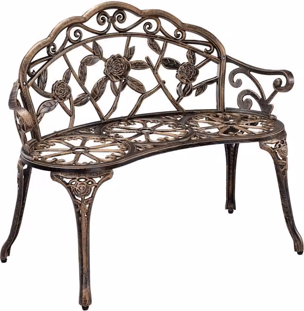 Panca da giardino decorativa Monfalcone con motivi floreali in alluminio color bronzo casa.pro