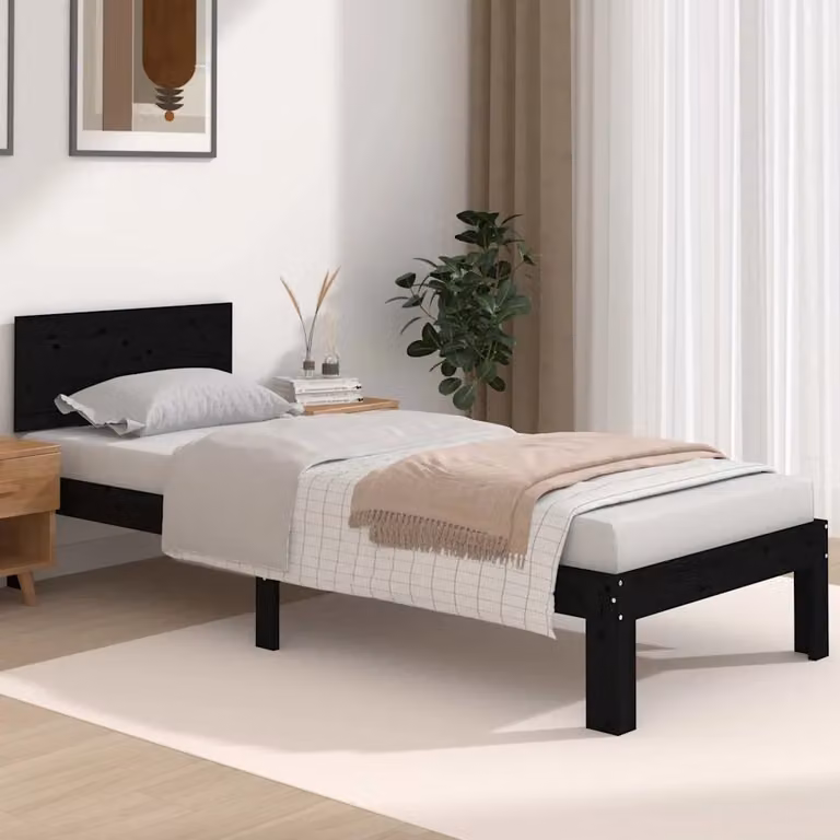 vidaXL Giroletto in Legno Massello Nero 75x190 cm Small Single