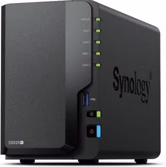 NAS Synology DS225+ con 2 alloggiamenti per dischi da 3.5/2.5 pollici, porte LAN RJ45 1GbE e USB 3.0, colore nero