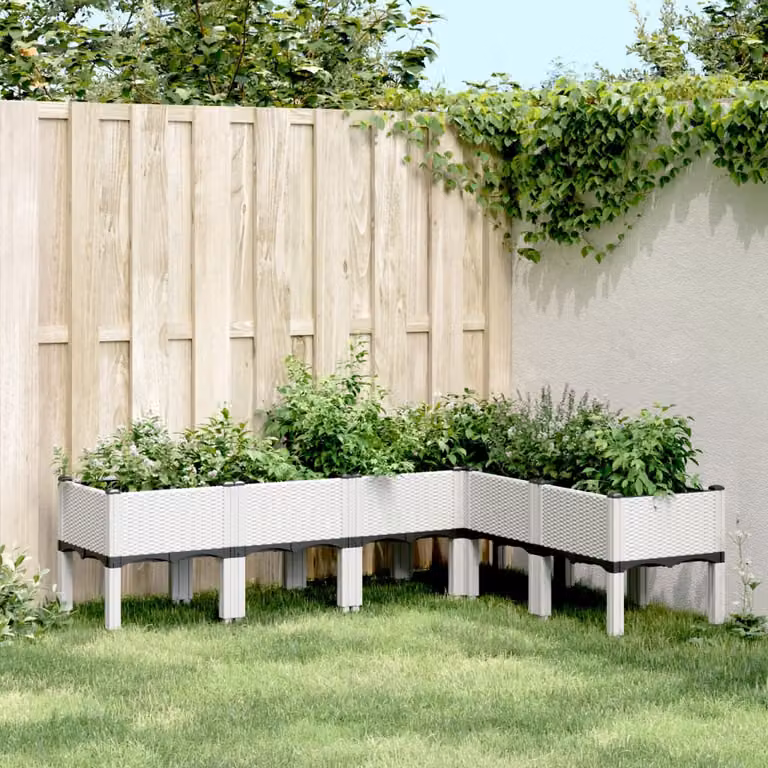 Fioriera da giardino con gambe vidaXL in plastica bianca L: 160 cm, P: 120 cm, H: 42 cm