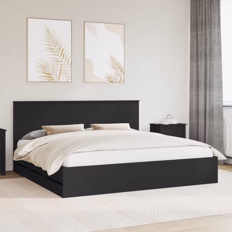 Struttura del letto vidaXL in legno ingegnerizzato nero con cassetti, L/P/H: 200 x 200 x 210 cm